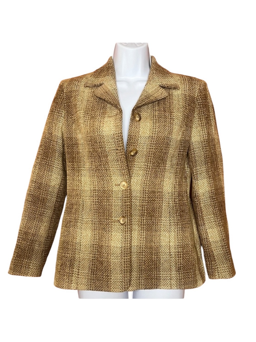 Vintage Petite Sophisticate Brown Plaid Blazer